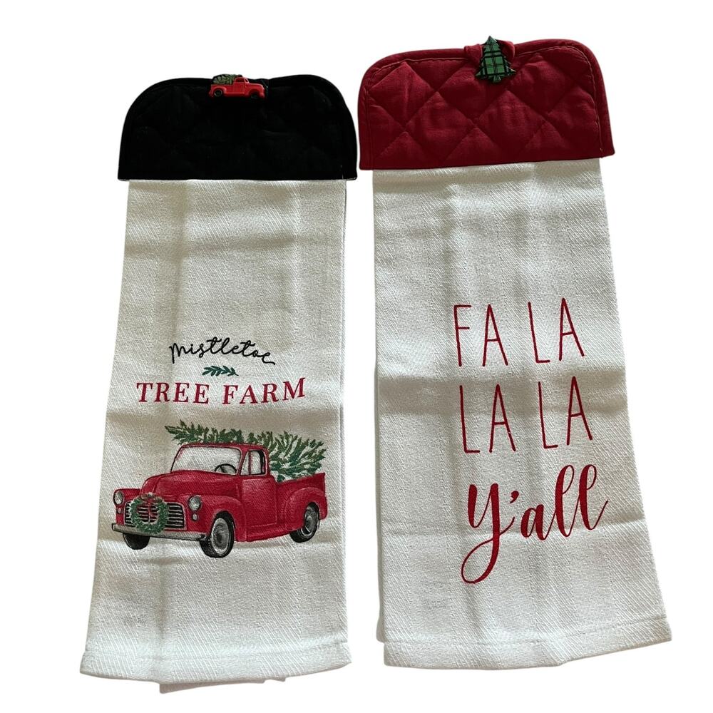Bundle of 2 Handmade Christmas Hanging Towels Farmhouse Holidays Gift